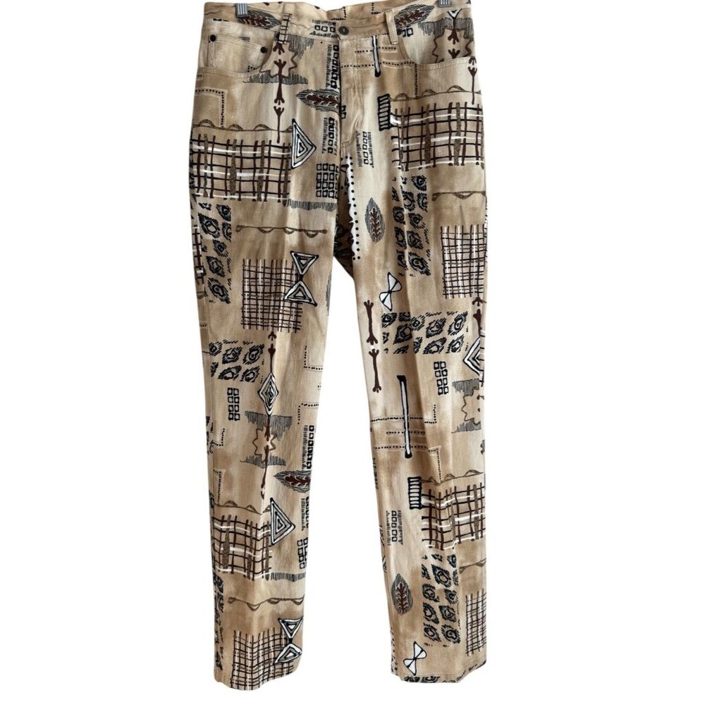 Chico’s Design Pants Women’s Size M Jeans‎ Beige Tribal Casual Artistic Western